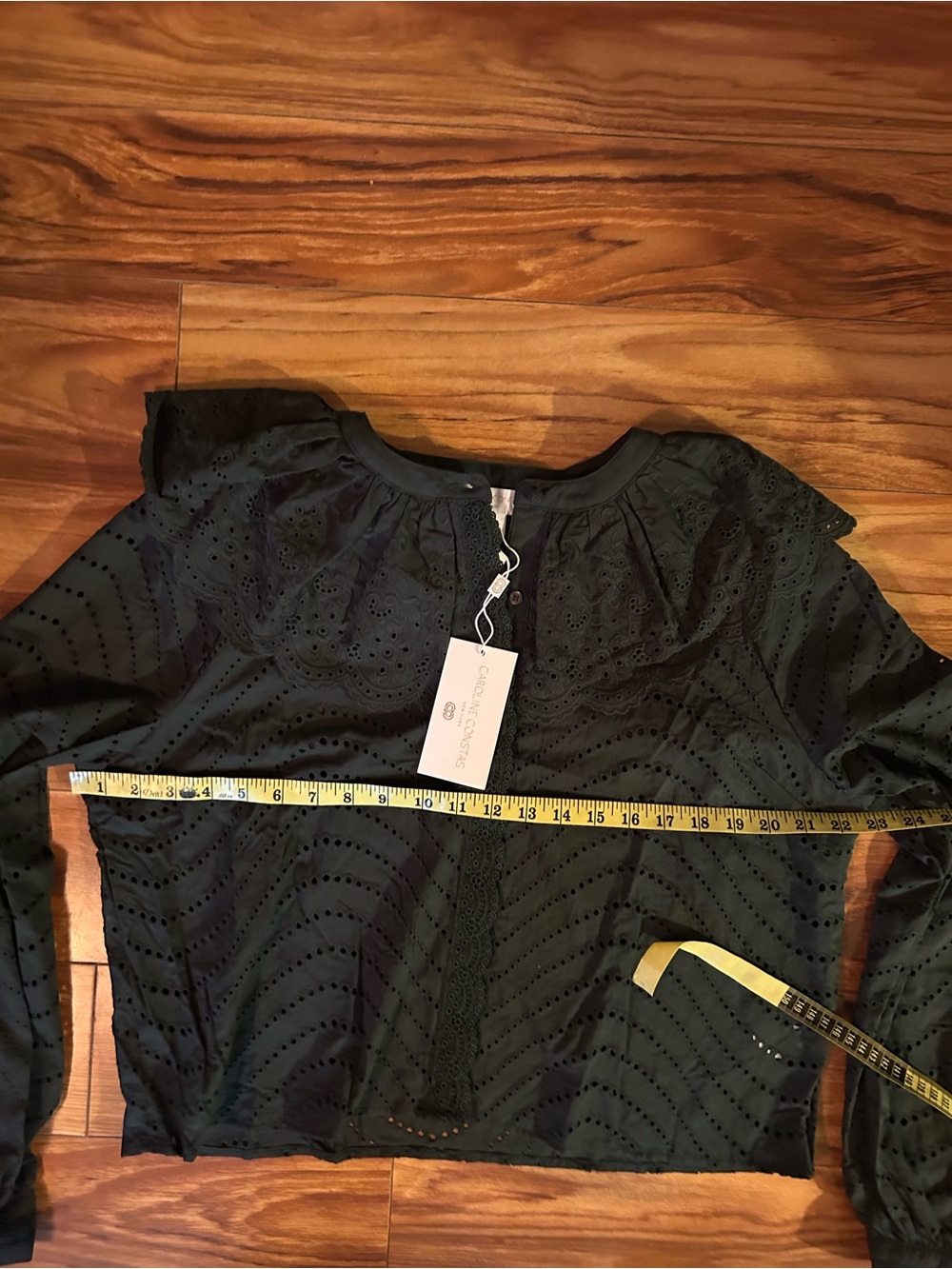 Caroline Constas Dark Green Eyelet Ruffled Cape Collar Blouse. Large. - Picture 7 of 9